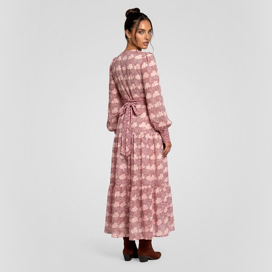 Single breasted loose tie casual vacation maxi  dress