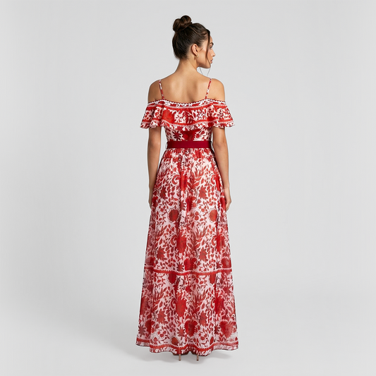 Vacation Maxi A-Line Chiffon Boho Flounce sleeve&nbsp Dress - MYTHSIS