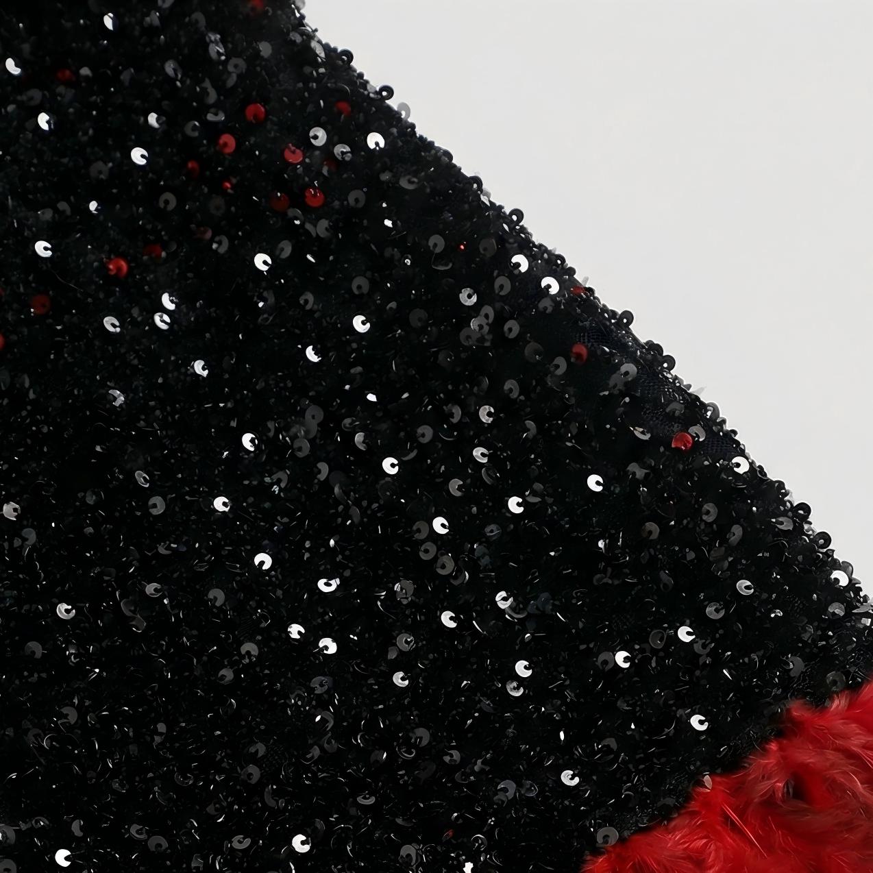 【Party & Event】 Maxi A-Line Sequin Polyester Sexy Strapless Rhinestone Feather Mesh Dress - MYTHSIS