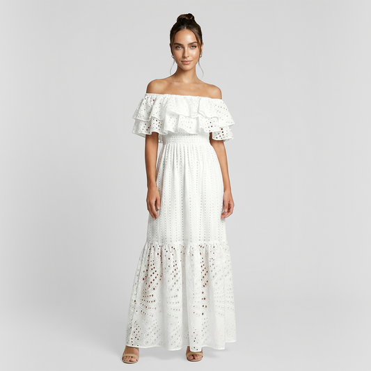 Vacation Maxi A-Line Polyester Elegant Polka-dot Dress - MYTHSIS
