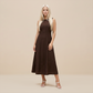 Casual Everyday Maxi A-Line Polyester Chic Round Neck Ruched Sleeveless Dress - MYTHSIS