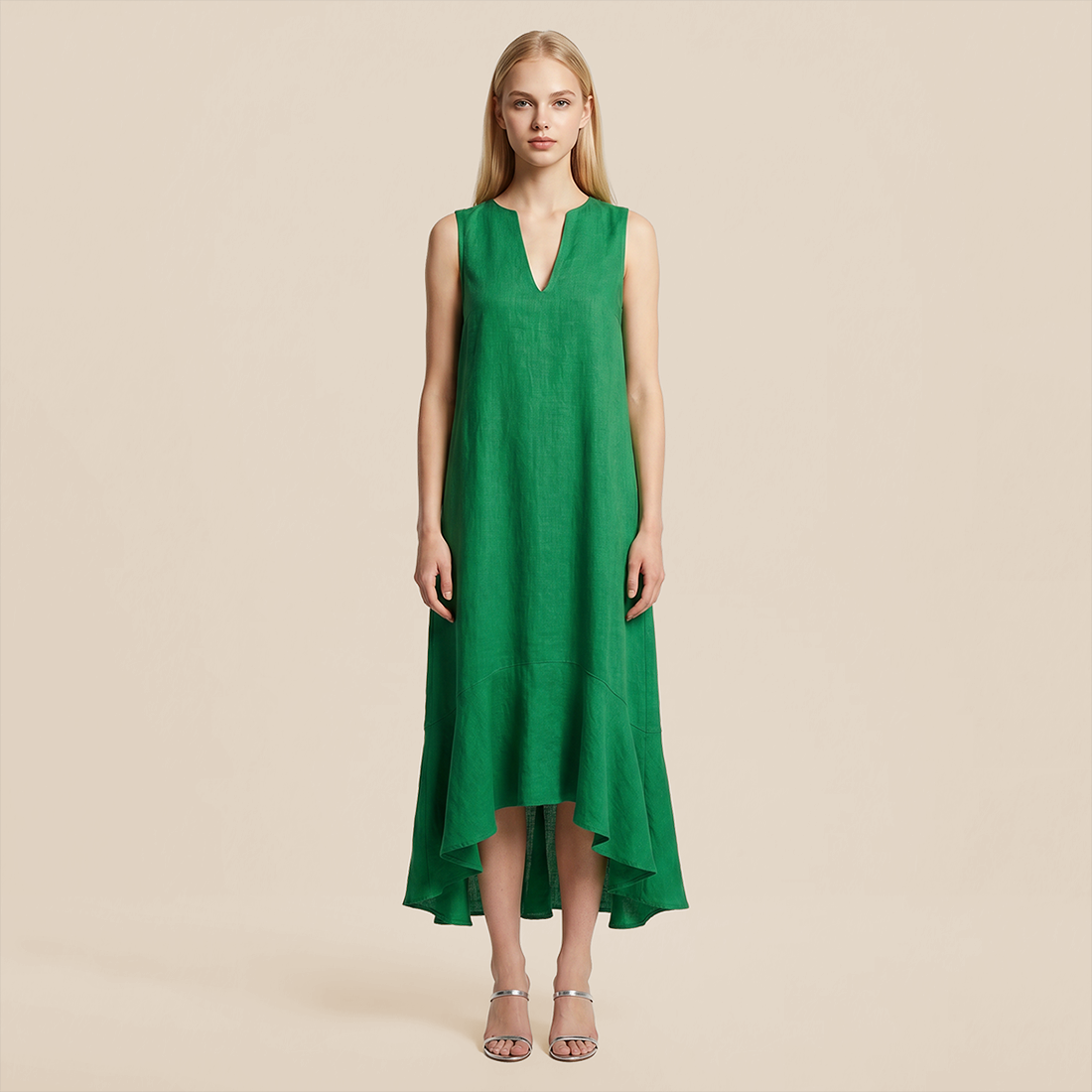 Casual Everyday Maxi A-Line Polyester Simple Deep V-Neck Asymmetric Dress - MYTHSIS