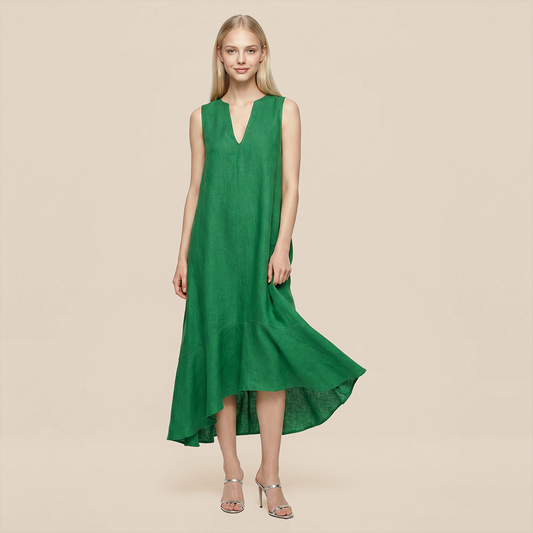 Casual Everyday Maxi A-Line Polyester Simple Deep V-Neck Asymmetric Dress - MYTHSIS