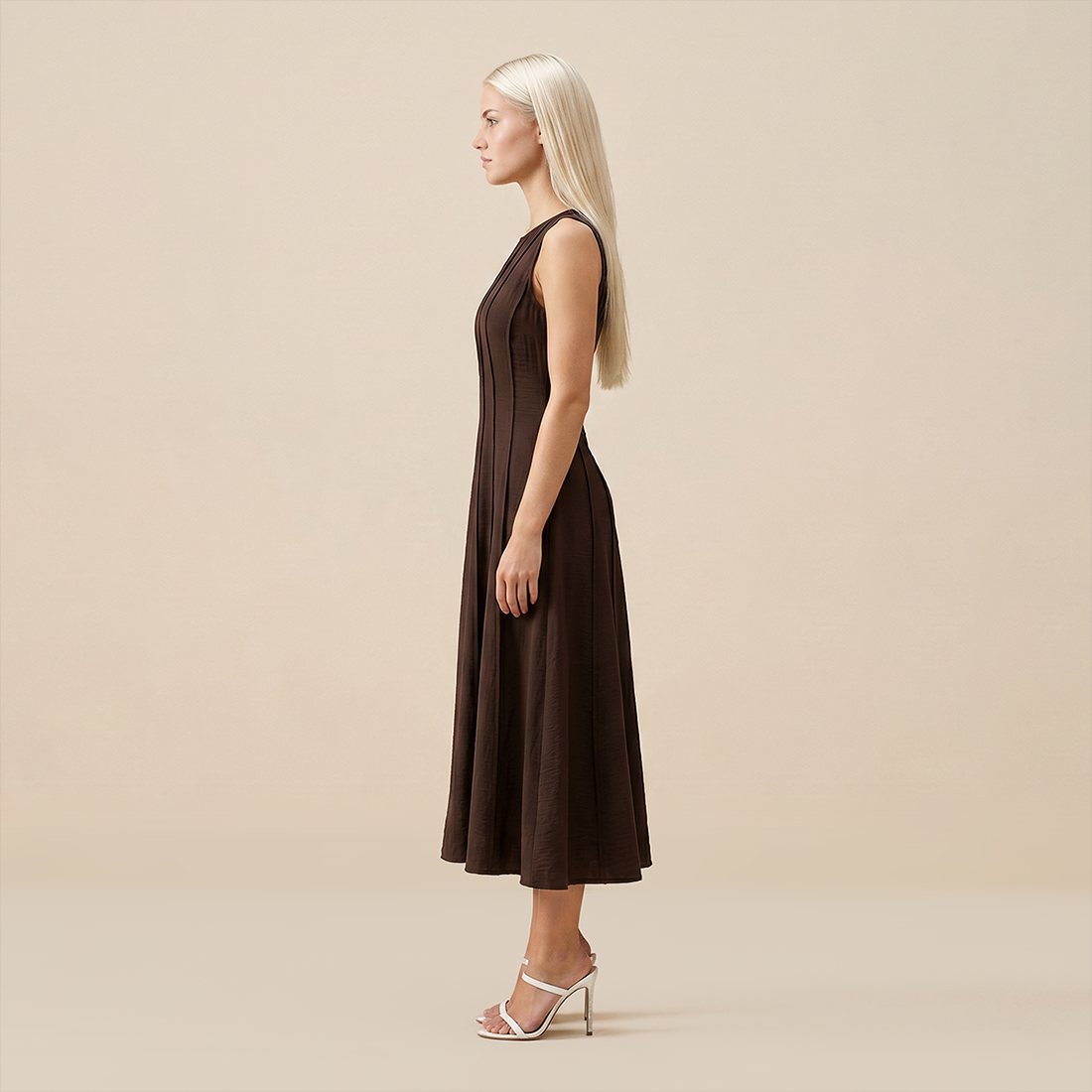 Casual Everyday Maxi A-Line Polyester Chic Round Neck Ruched Sleeveless Dress - MYTHSIS