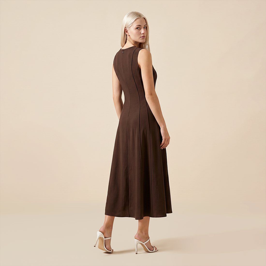 Casual Everyday Maxi A-Line Polyester Chic Round Neck Ruched Sleeveless Dress - MYTHSIS