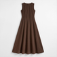 Casual Everyday Maxi A-Line Polyester Chic Round Neck Ruched Sleeveless Dress - MYTHSIS