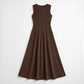 Casual Everyday Maxi A-Line Polyester Chic Round Neck Ruched Sleeveless Dress - MYTHSIS
