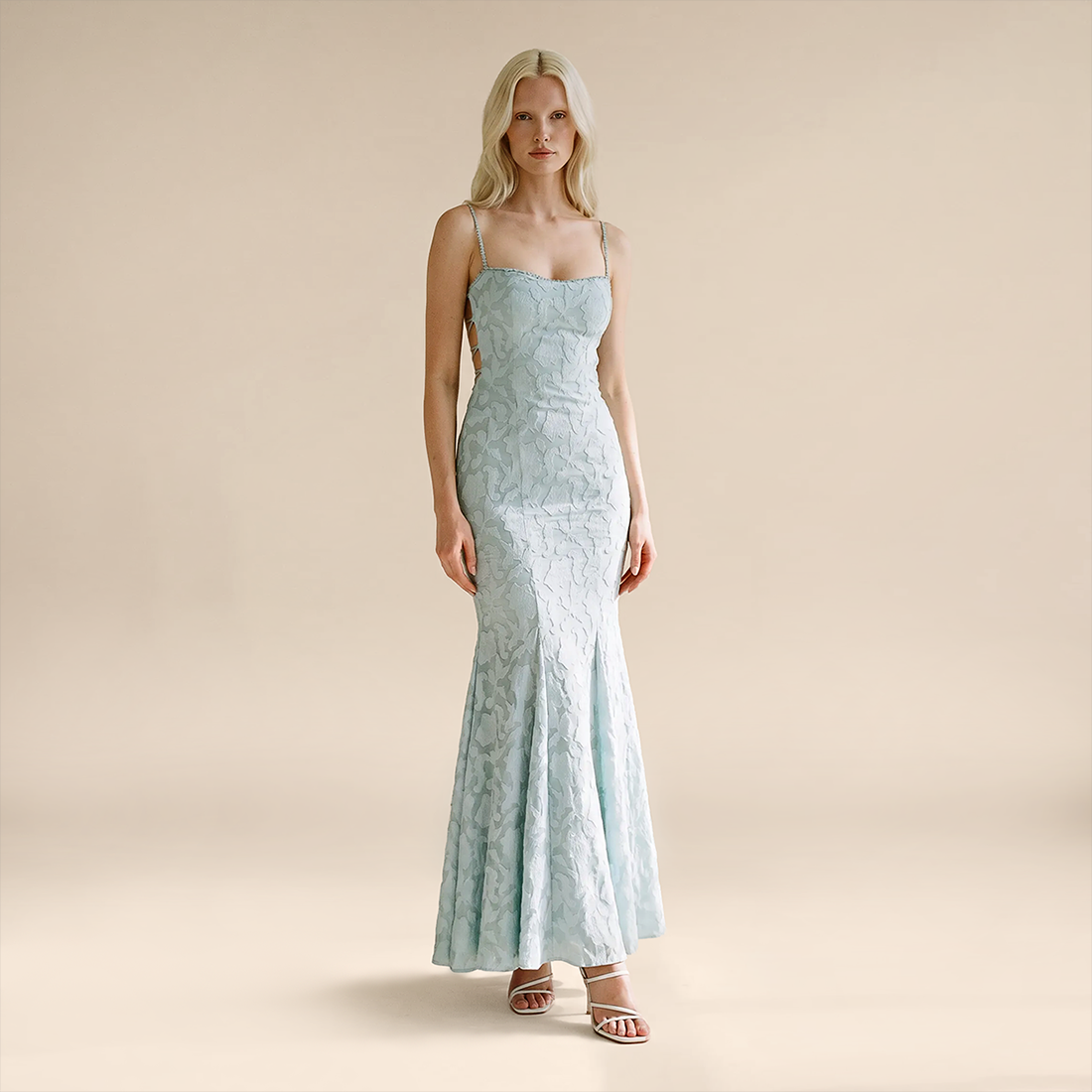Vacation Maxi Mermaid Polyester Boho Straight Neck Tie-Up Backless Dress - MYTHSIS