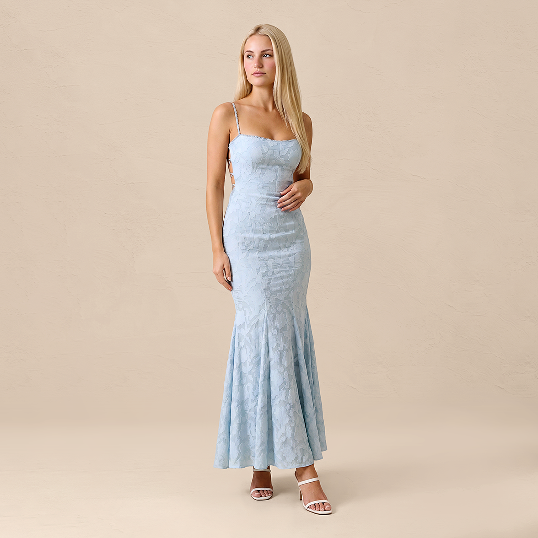 Vacation Maxi Mermaid Polyester Boho Straight Neck Tie-Up Backless Dress - MYTHSIS