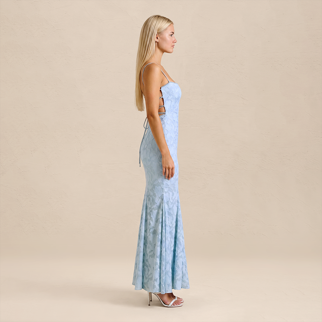 Vacation Maxi Mermaid Polyester Boho Straight Neck Tie-Up Backless Dress - MYTHSIS