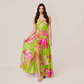 【Vacation】 Midi Irregular Polyester Boho Straight Neck Floral Dress - MYTHSIS