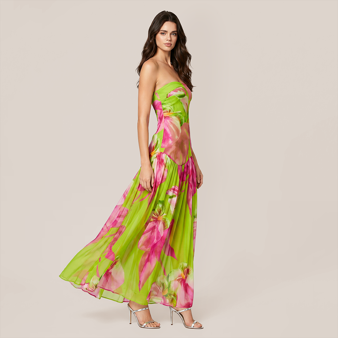 【Vacation】 Midi Irregular Polyester Boho Straight Neck Floral Dress - MYTHSIS