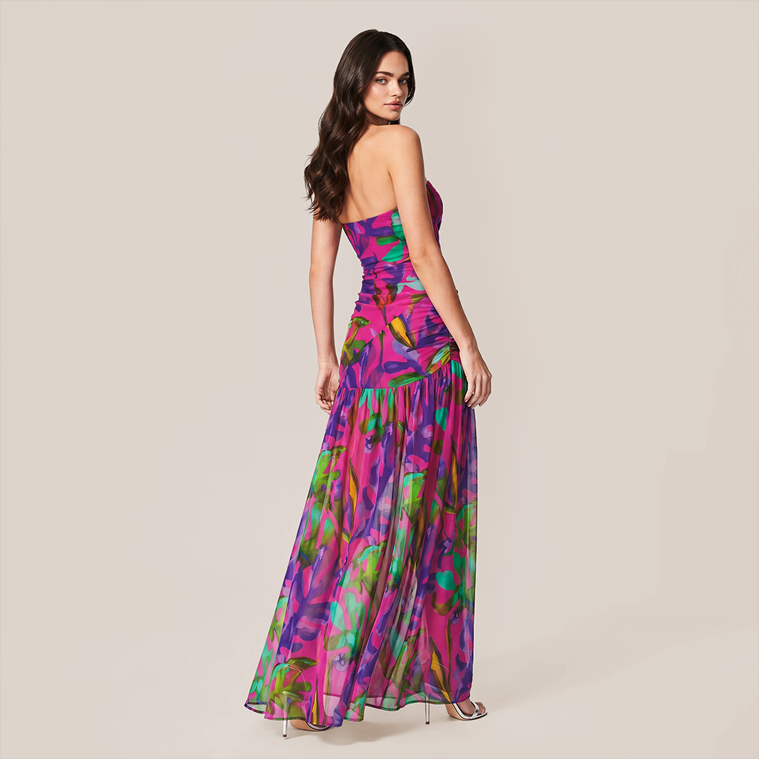【Vacation】 Midi Irregular Polyester Boho Straight Neck Floral Dress - MYTHSIS