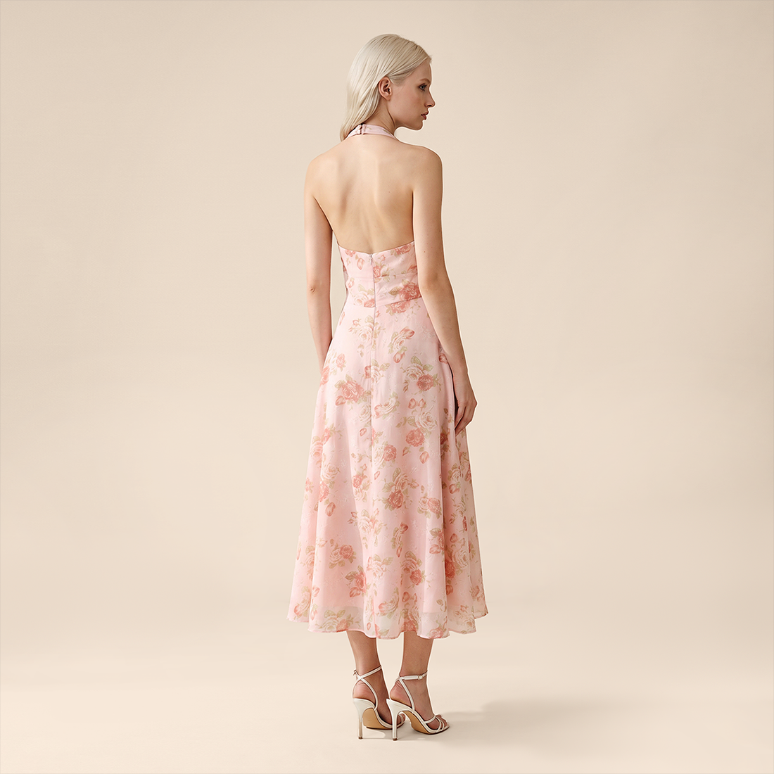 Vacation Maxi A-Line Polyester Boho Halter Neck Floral Print Backless Dress - MYTHSIS