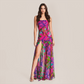 【Vacation】 Midi Irregular Polyester Boho Straight Neck Floral Dress - MYTHSIS