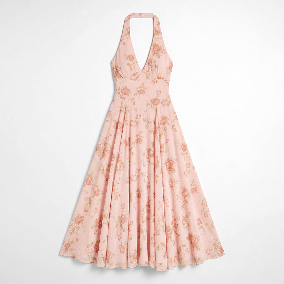 Vacation Maxi A-Line Polyester Boho Halter Neck Floral Print Backless Dress - MYTHSIS