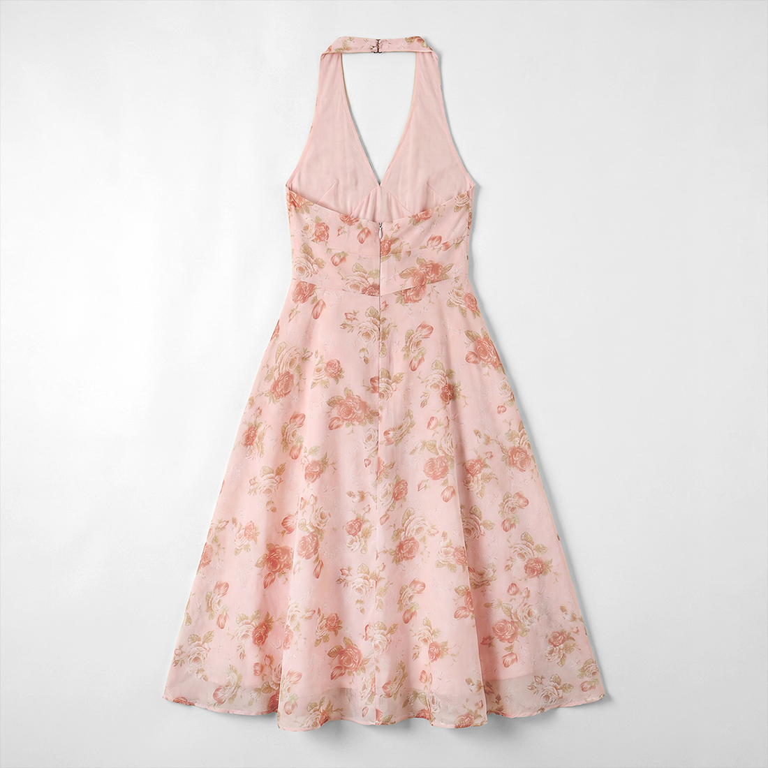 Vacation Maxi A-Line Polyester Boho Halter Neck Floral Print Backless Dress - MYTHSIS