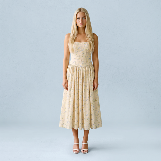 Vacation Maxi Slip Polyester Boho Straight Neck Floral Print Backless Dress - MYTHSIS