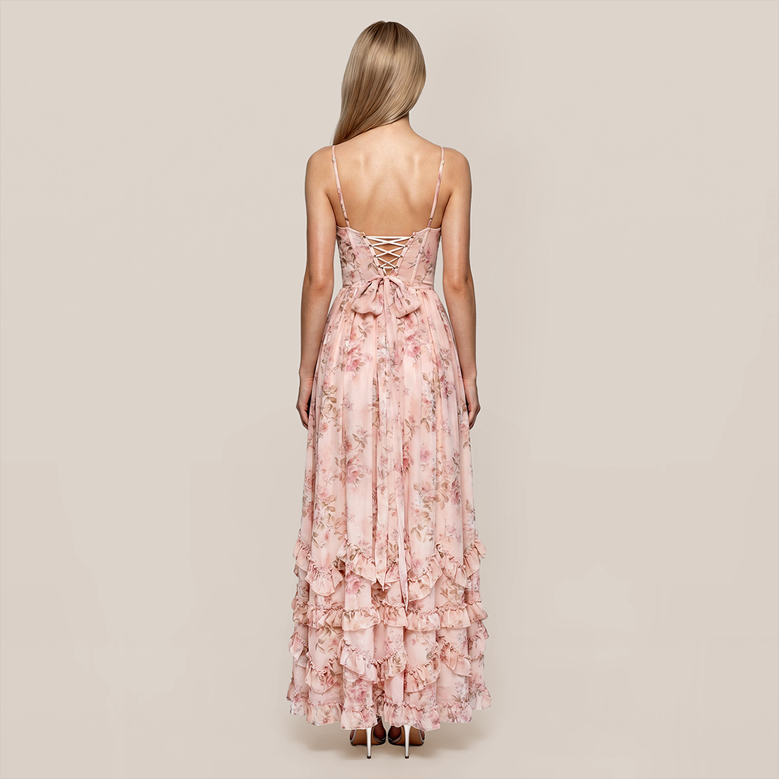 【Vacation】 Maxi A-Line Chiffon Boho V-Neck Floral Spaghetti Strap Dress - MYTHSIS