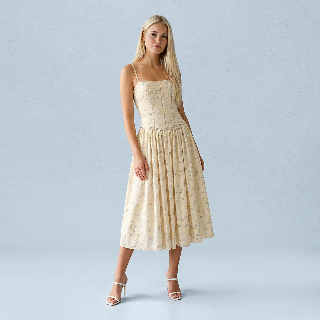 Vacation Maxi Slip Polyester Boho Straight Neck Floral Print Backless Dress - MYTHSIS