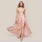 【Vacation】 Maxi A-Line Chiffon Boho V-Neck Floral Spaghetti Strap Dress - MYTHSIS