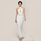 Graduation & Prom Maxi Bodycon Mesh Glam Halter Neck Floral 3D Glove Sleeve Dress - MYTHSIS