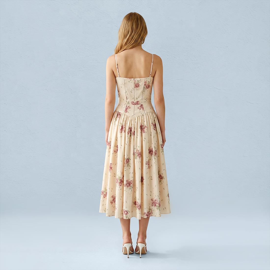Vacation Maxi Slip Polyester Boho Straight Neck Floral Print Backless Dress - MYTHSIS