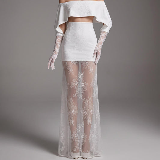 【Party & Event】 Maxi Bodycon Polyester Sexy Off-Shoulder Mesh Spliced - MYTHSIS
