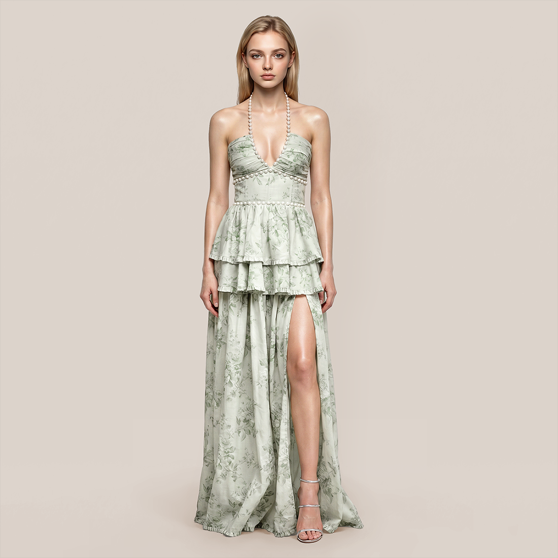 Vacation Maxi A-Line Chiffon Boho V-Neck Floral Print Spaghetti Strap Dress - MYTHSIS