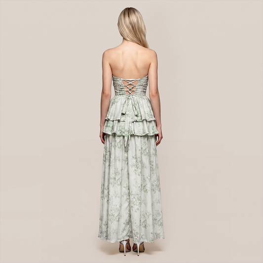 Vacation Maxi A-Line Chiffon Boho V-Neck Floral Print Spaghetti Strap Dress - MYTHSIS
