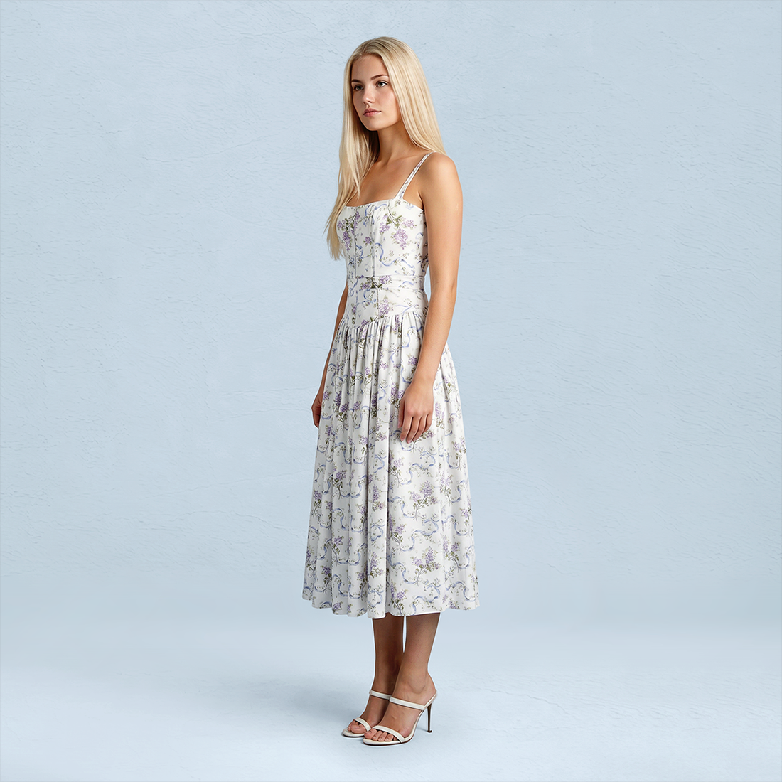Vacation Maxi Slip Polyester Boho Straight Neck Floral Print Backless Dress - MYTHSIS