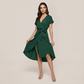 Casual Everyday Midi Wrap Polyester Simple Solid Color V-Neck Dress - Wholesale Dresses Low MOQ - MYTHSIS