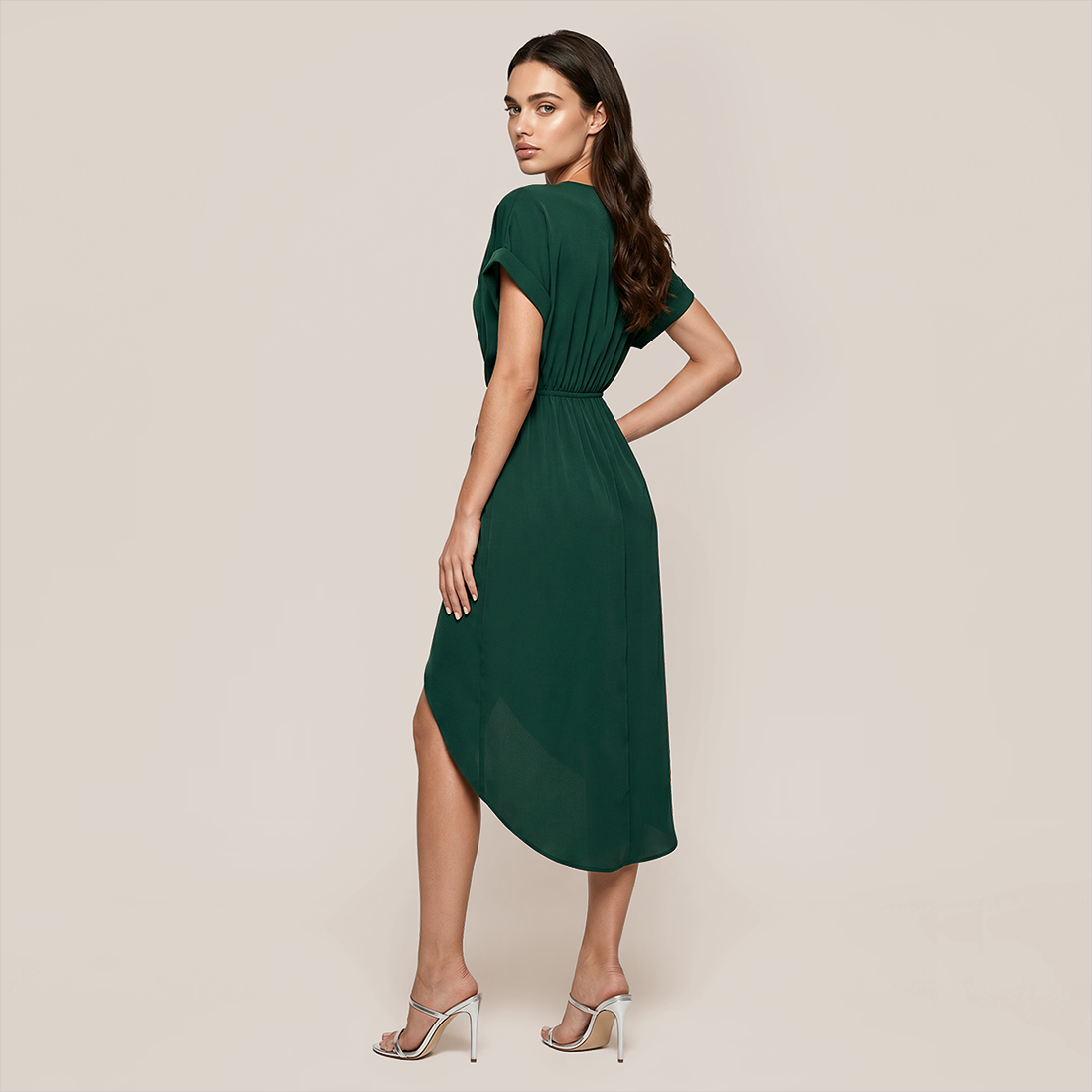 Casual Everyday Midi Wrap Polyester Simple Solid Color V-Neck Dress - Wholesale Dresses Low MOQ - MYTHSIS