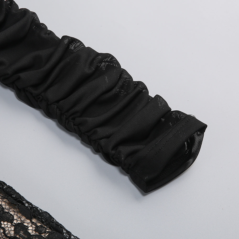 【Party & Event】 Maxi Mermaid Polyester Triacetate Sexy Square Neck Cutout Rhinestone Puff Sleeve Dress - MYTHSIS