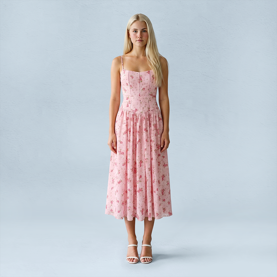 Vacation Maxi Slip Polyester Boho Straight Neck Floral Print Backless Dress - MYTHSIS