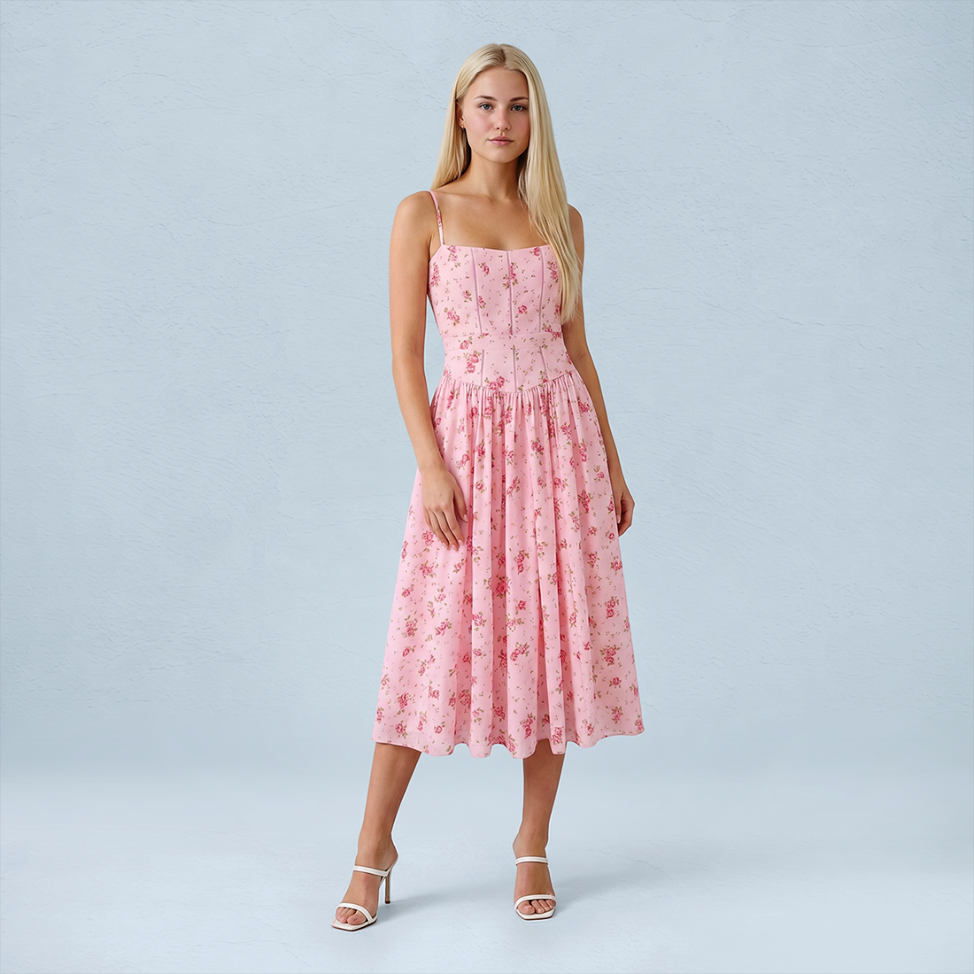 Vacation Maxi Slip Polyester Boho Straight Neck Floral Print Backless Dress - MYTHSIS