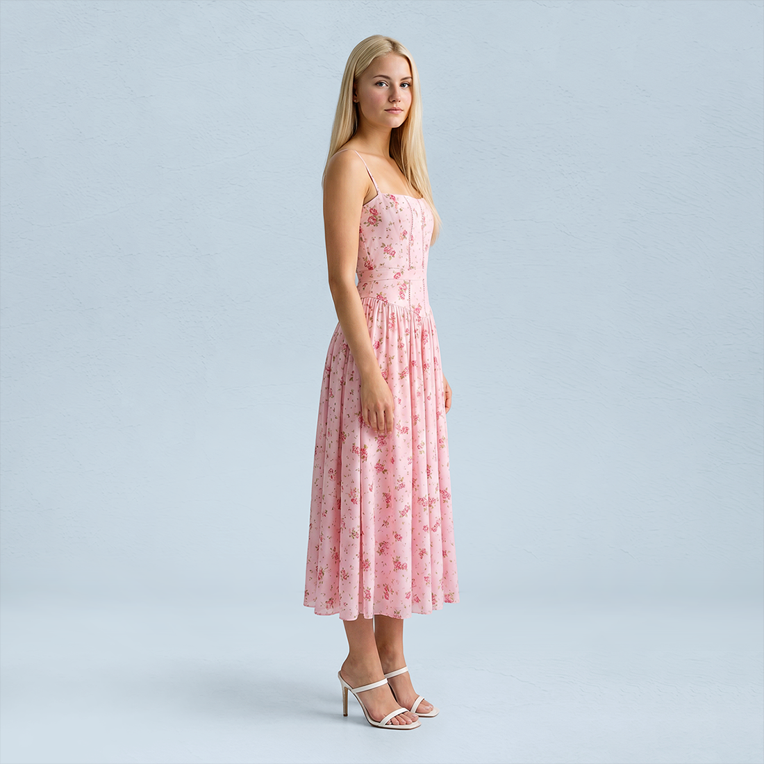 Vacation Maxi Slip Polyester Boho Straight Neck Floral Print Backless Dress - MYTHSIS