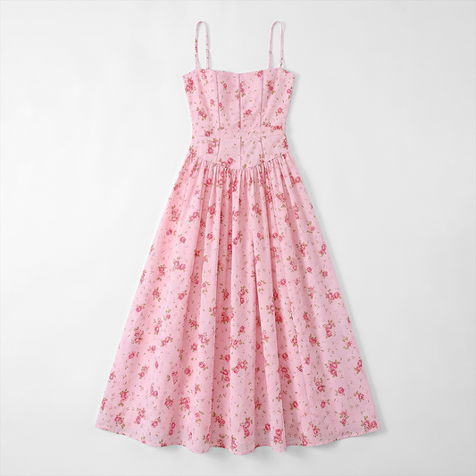 Vacation Midi A-Line Polyester Boho Strapless Floral Print Backless Dress - MYTHSIS
