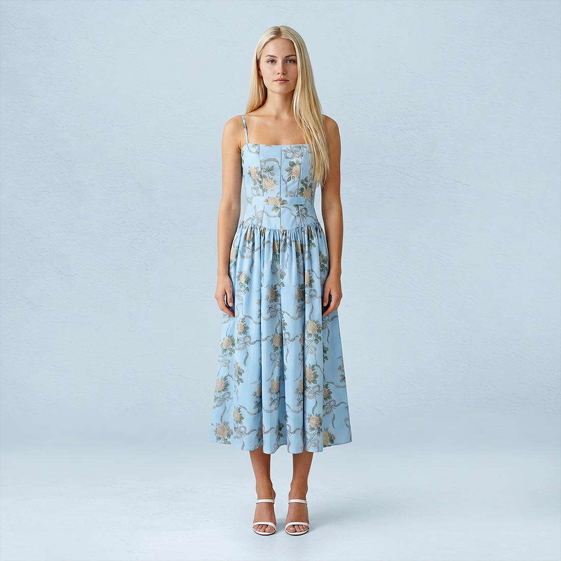 Vacation Maxi Slip Polyester Boho Straight Neck Floral Print Backless Dress - MYTHSIS