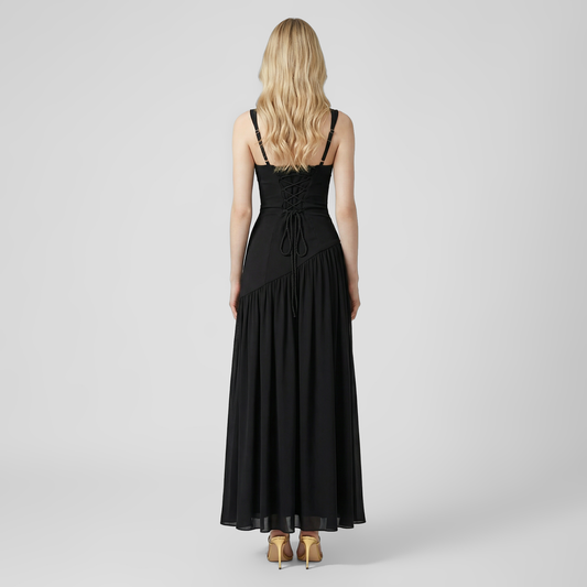 Sleeveless Slit Maxi Dress with Ribbon Detail