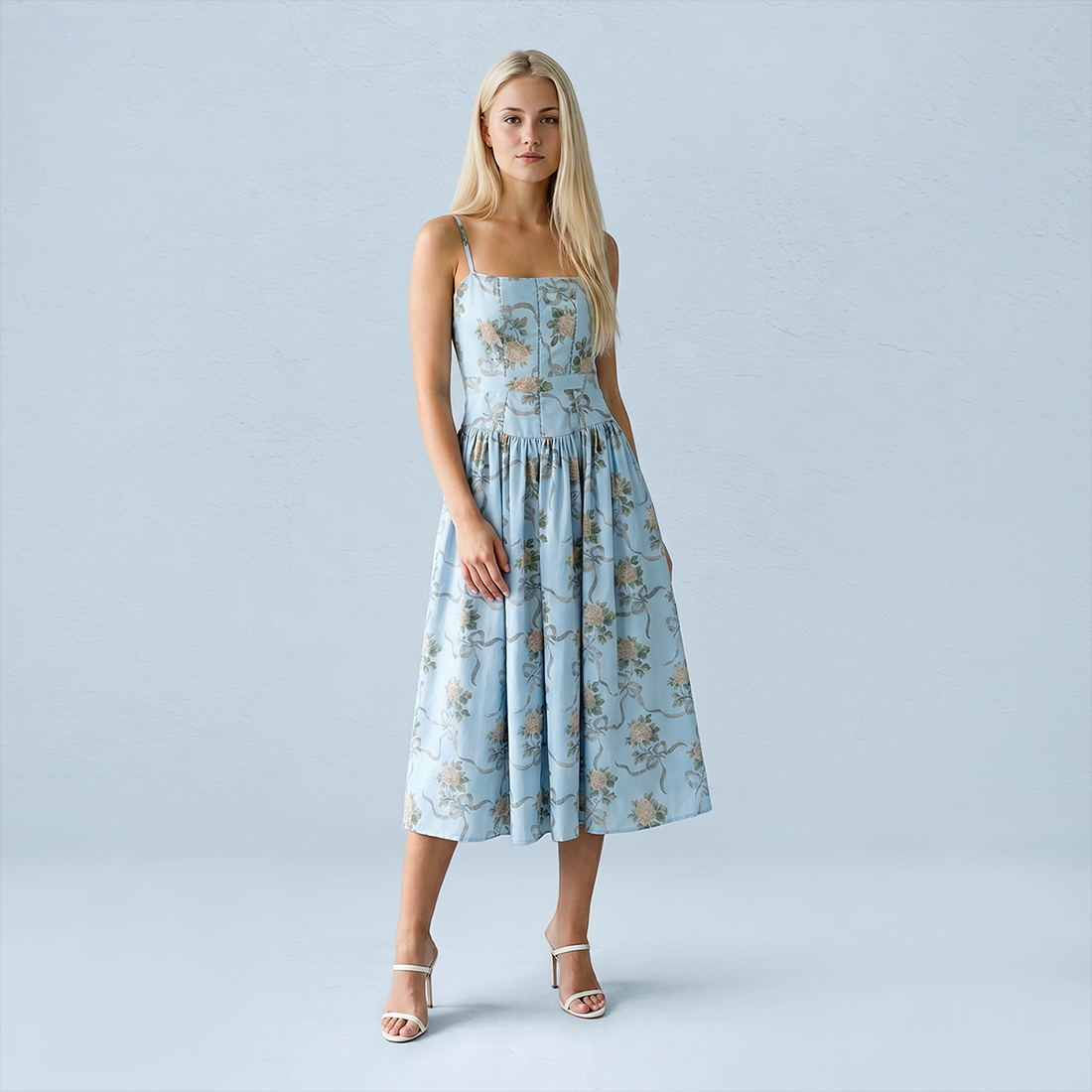 Vacation Maxi Slip Polyester Boho Straight Neck Floral Print Backless Dress - MYTHSIS