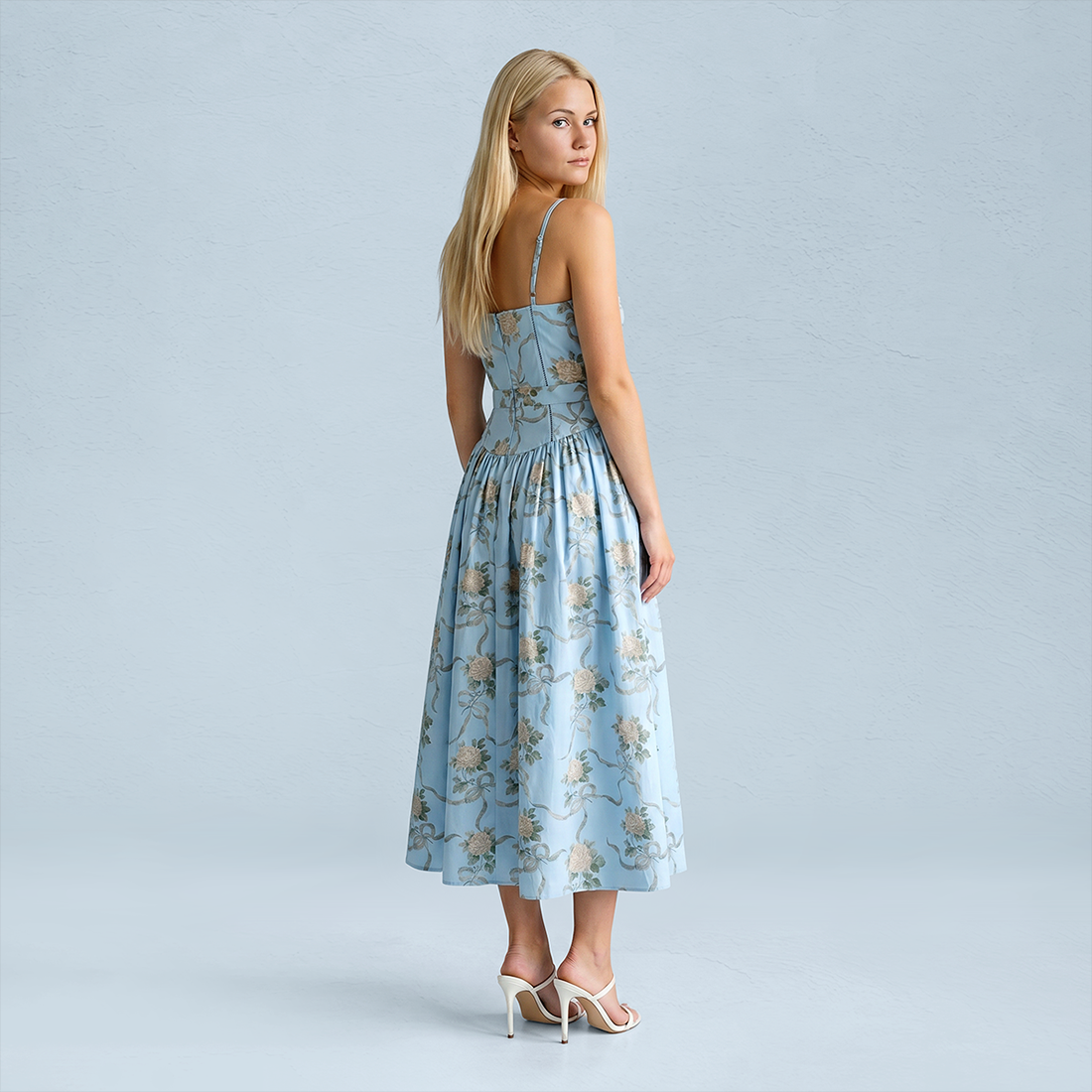 Vacation Maxi Slip Polyester Boho Straight Neck Floral Print Backless Dress - MYTHSIS