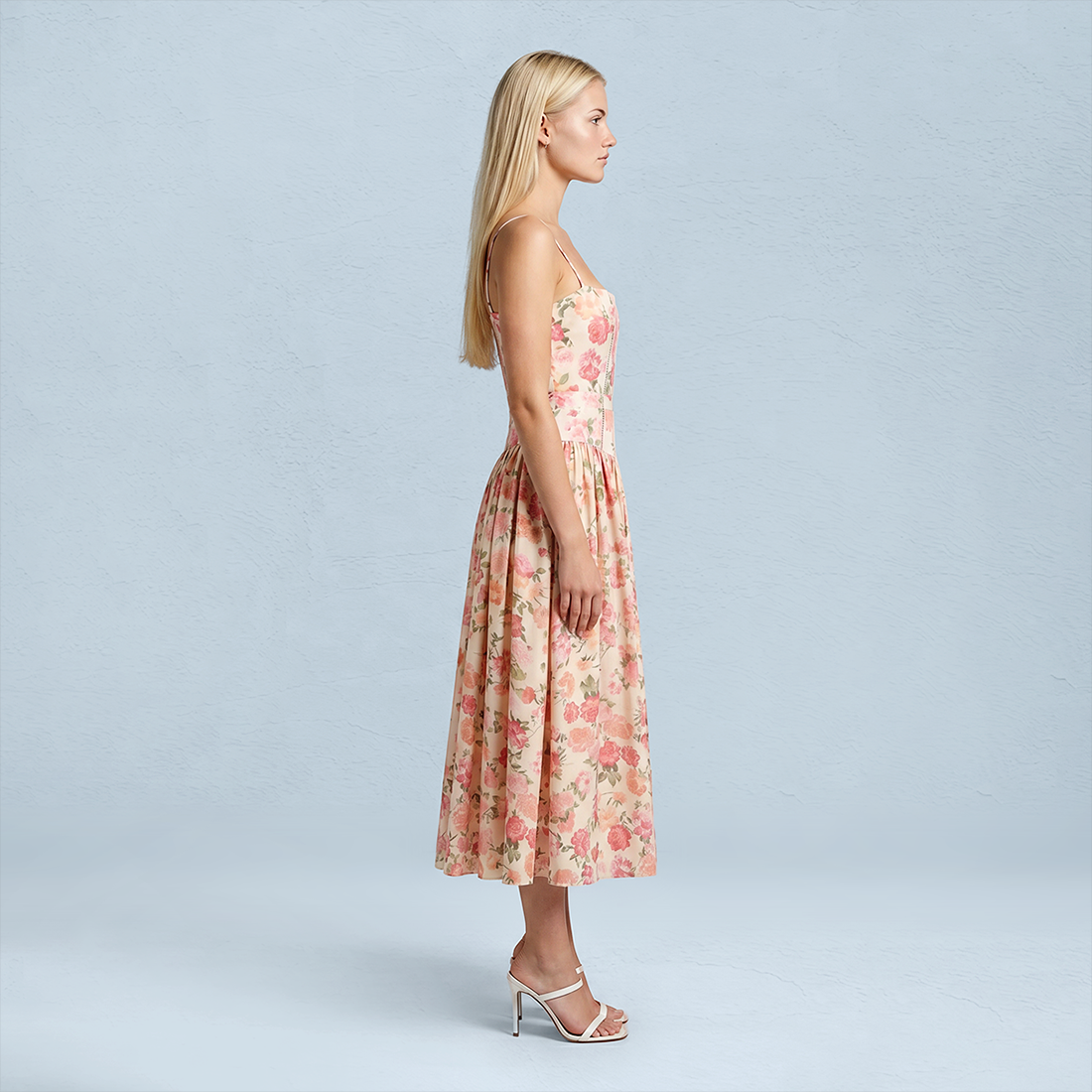 Vacation Maxi Slip Polyester Boho Straight Neck Floral Print Backless Dress - MYTHSIS