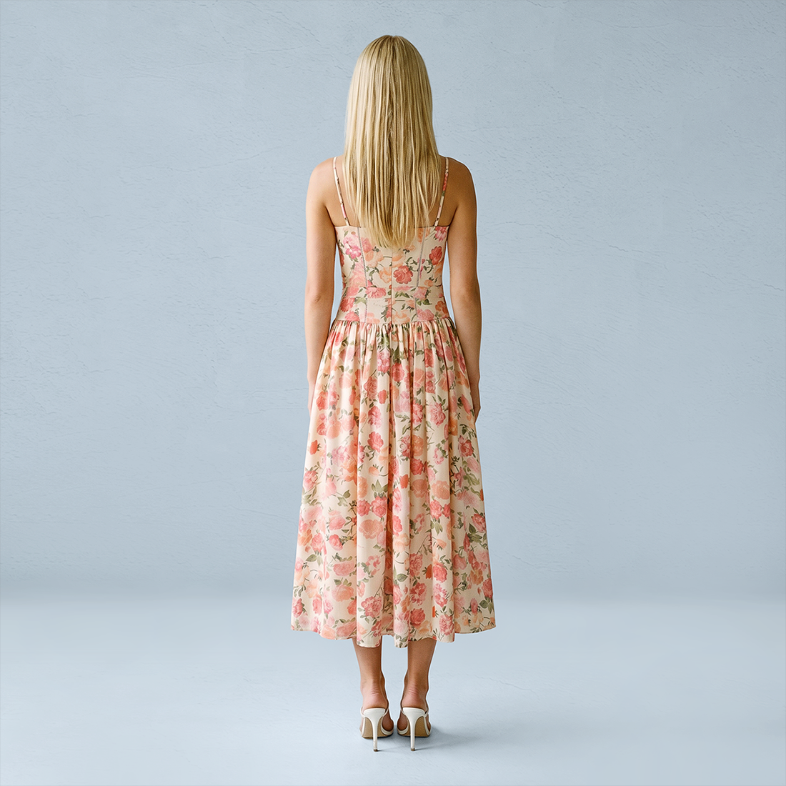 Vacation Maxi Slip Polyester Boho Straight Neck Floral Print Backless Dress - MYTHSIS