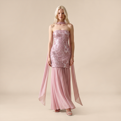 Wedding Guest Mini Sheath Polyester Glam Strapless Sequin 3D Flower Dress - MYTHSIS