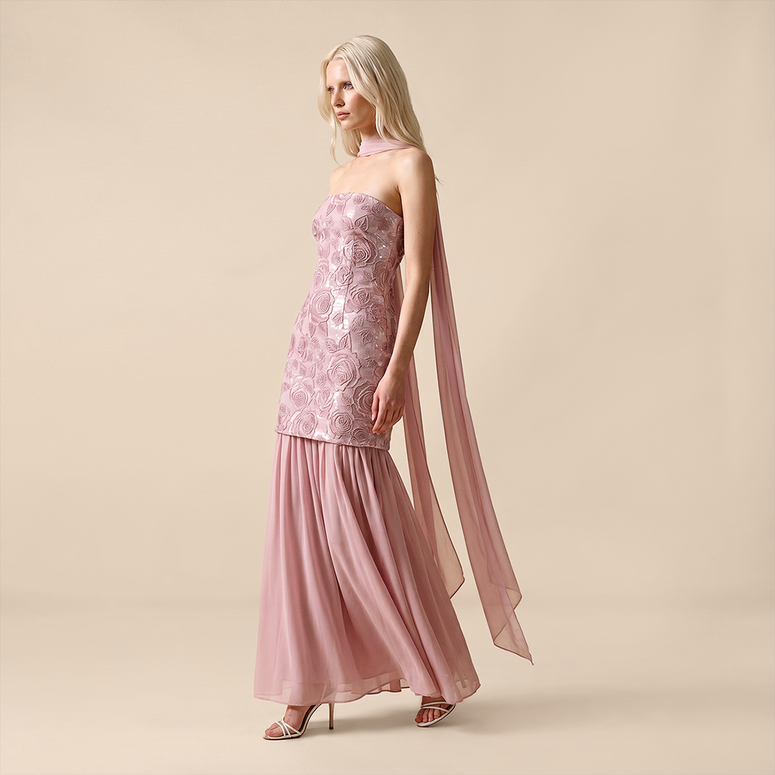Wedding Guest Mini Sheath Polyester Glam Strapless Sequin 3D Flower Dress - MYTHSIS