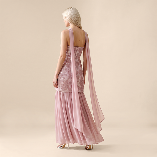 Wedding Guest Maxi Mermaid Polyester Glam Strapless 3D Flower Sequin Dress - MYTHSIS