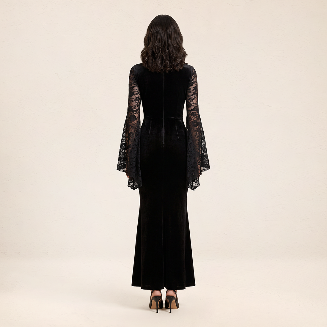 Wholesale Women's Gothic Velvet Lace Bell-Sleeve Long Dress