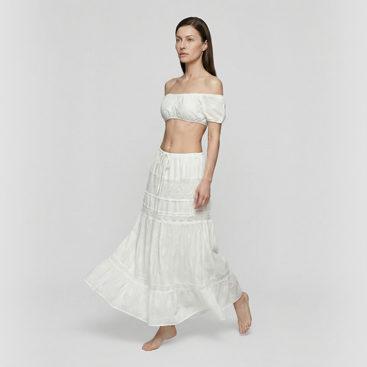 One shoulder sexy split tops & skirts 2 pics set