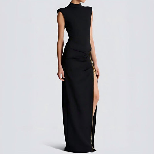 Wholesale Women's Mock-Neck Shoulder-Pad Slit Bodycon Maxi Dress – XS Womens Clothing